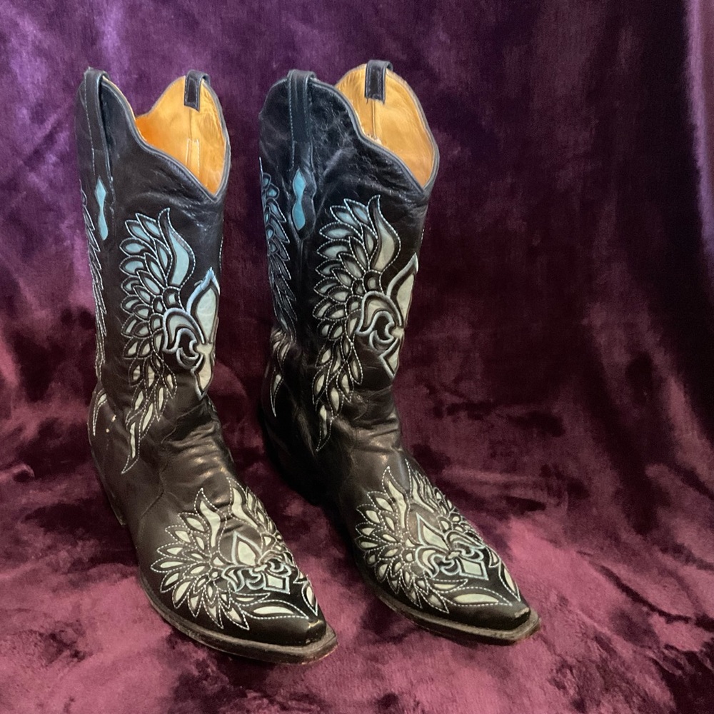 Turquoise and black, inlaid, cowboy boots